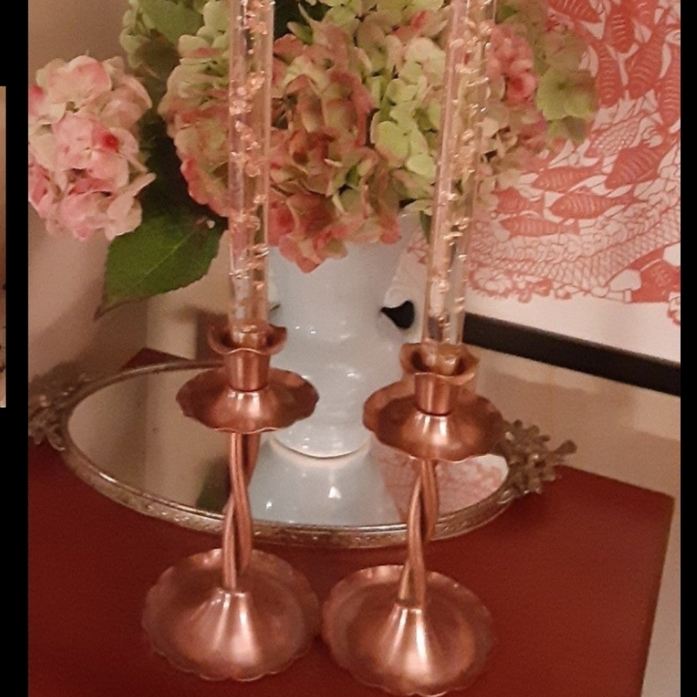 Gregorian COPPER  & LUCITE Candles w/Handmade HOLDERS